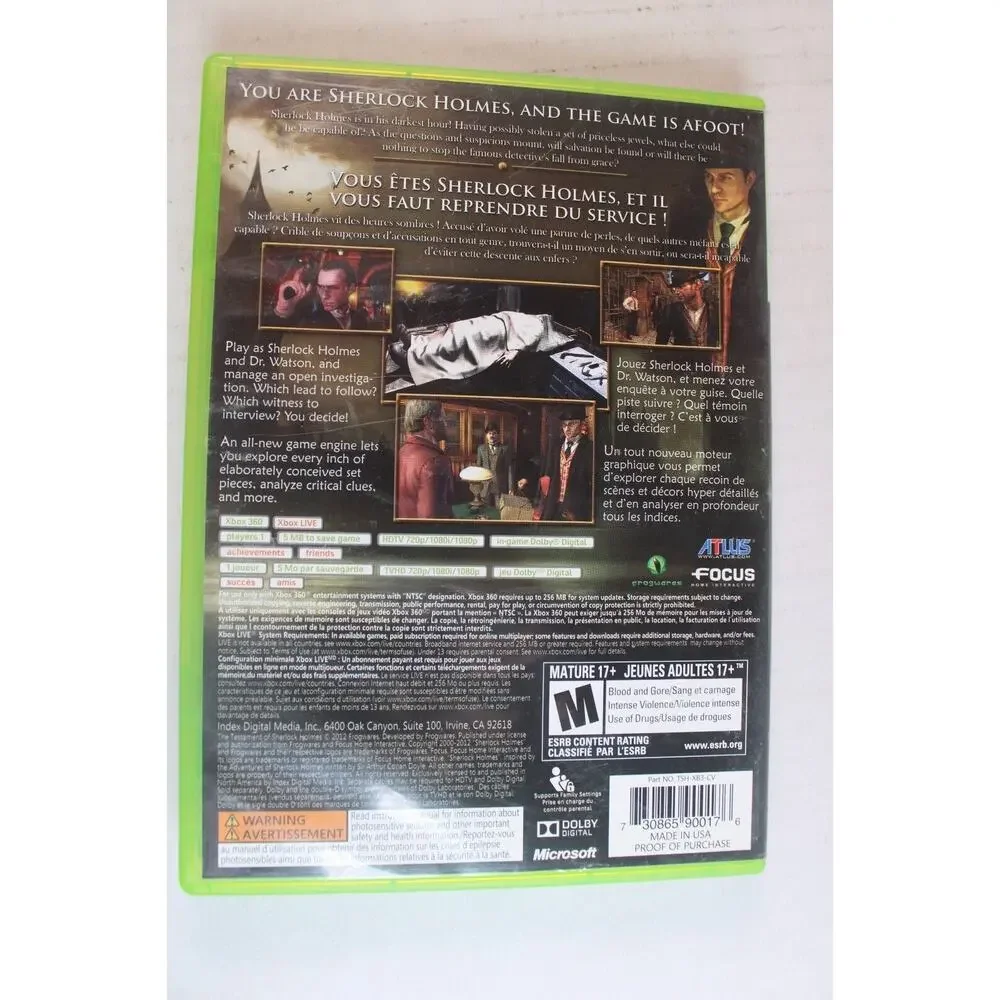 Testament of Sherlock Holmes (Microsoft Xbox 360, 2012) authentic, tested